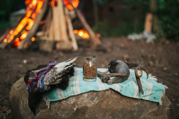 Ceremonial objects on a stone